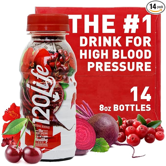 120/Life Blood Pressure Support Beet Root Juice Pomegranate Extract Cranberry Juice Tart Cherry Hibiscus and Magnesium (8 Fl Oz Pack of 14) - Gluten-Free &amp Vegan