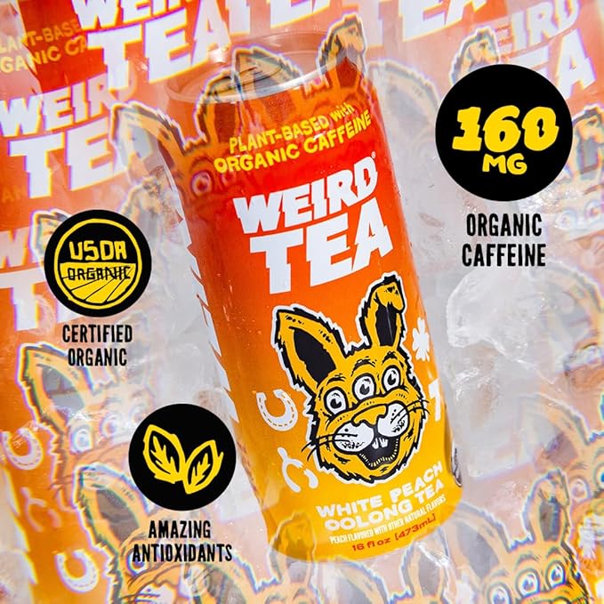 Drink Weird Organic White Peach Oolong Tea – 16oz Cans 160mg Organic Caffeine Pack of 12 – A Refreshing Energy Drink Alternative