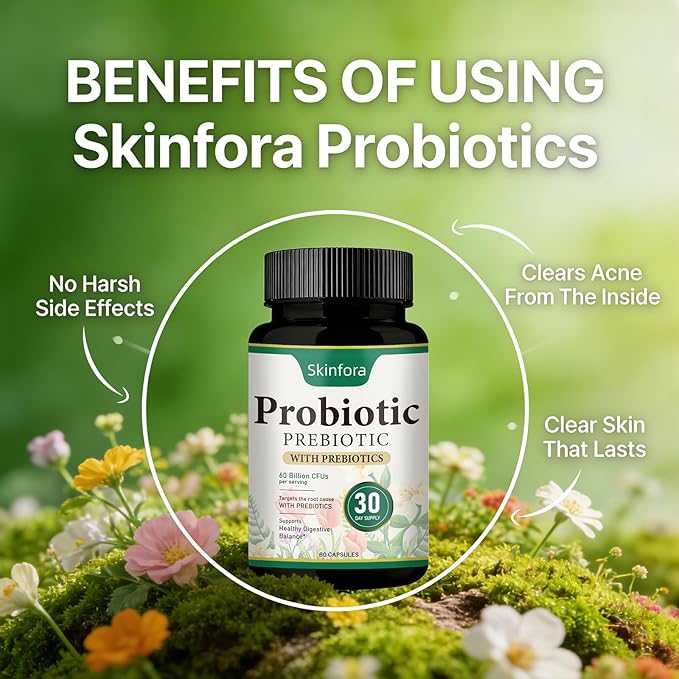 Skin Probiotics Gut-Skin Care Routine Supplement Face Probiotics Non-GMO Vegan - 60 Capsules