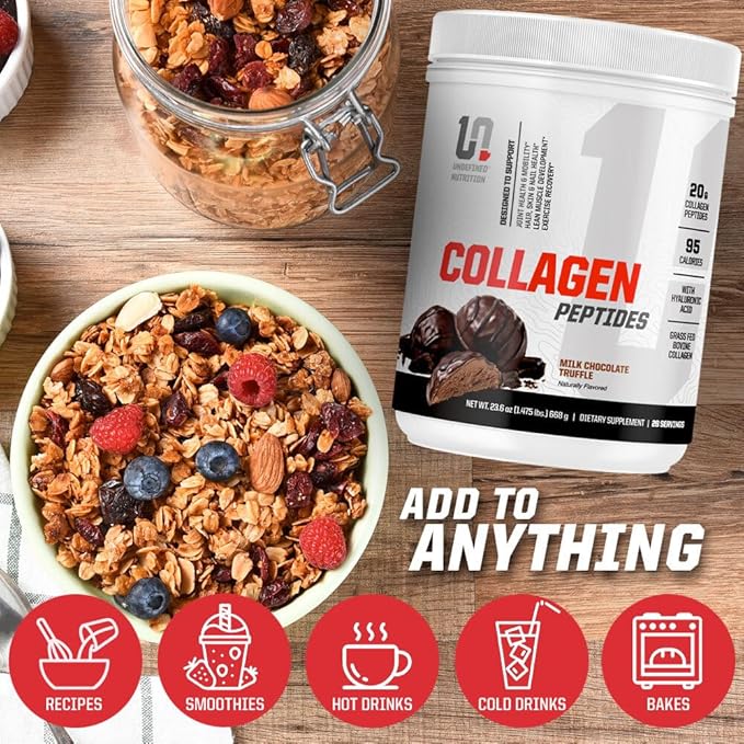 Undefined Nutrition Collagen Peptides by Brian Shaw (Unflavoured 28 Servings) – 20g Collagen Peptides with Hyaluronic Acid - Promotes Muscle Hair Nail Skin Bone and Joint Health Zero Sugar