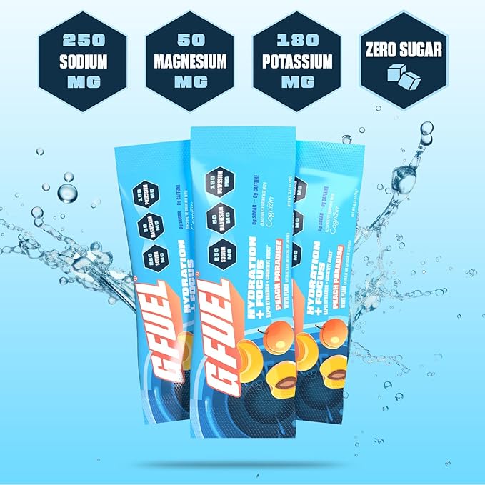 G Fuel Electrolytes Powder for Instant Hydration and Focus | Sugar Free Peach Flavor Electrolyte and Nootropic Drink Mix to Sharpen Mental Focus 20 Servings