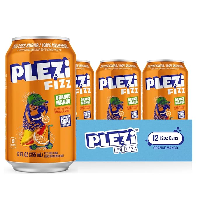 PLEZi Hydration &amp Sparkling Juice Drink Bundle – Tropical Punch x Stephen Curry &amp FiZZ Orange Mango – No Added Sugar Low Sugar 2X Electrolytes &amp Fiber – 16.9 Fl Oz + 12 Fl Oz (24 Pack To