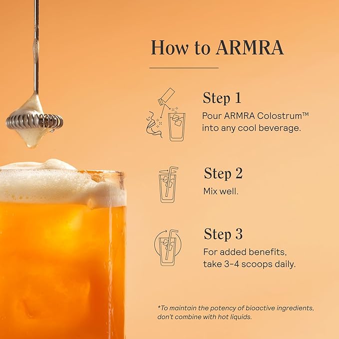 ARMRA Colostrum Powder | Blood Orange | Gut Health &amp Bloating | Skin &amp Hair | Immunity | Keto Gluten &amp Fat-Free | 90 Servings