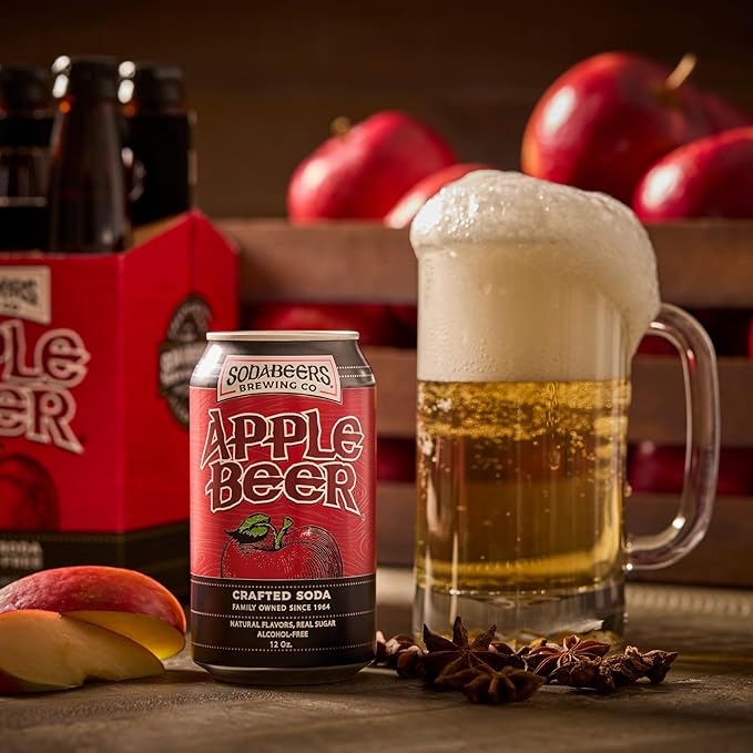 Apple Beer | SodaBeers Brewing Co | Alcohol-Free Gluten-Free Crafted Soda Made With Natural Apple Flavors and Real Sugar Refreshing Fruit Beverages (12 Cans)