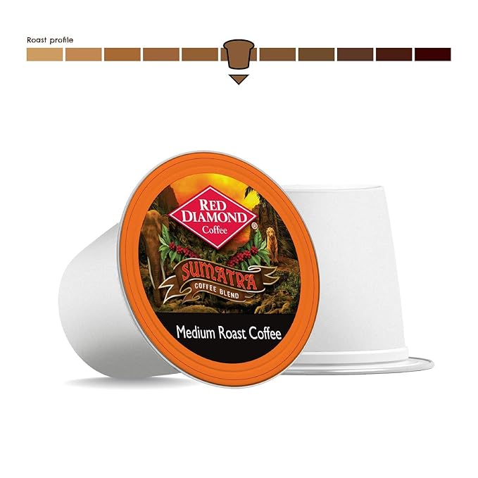 Red Diamond Coffee Cups Sumatra Blend Medium Roast Single Serve Coffee Cups Compatible with Most Brewers 6 Boxes of 12 Pods (72 Servings)