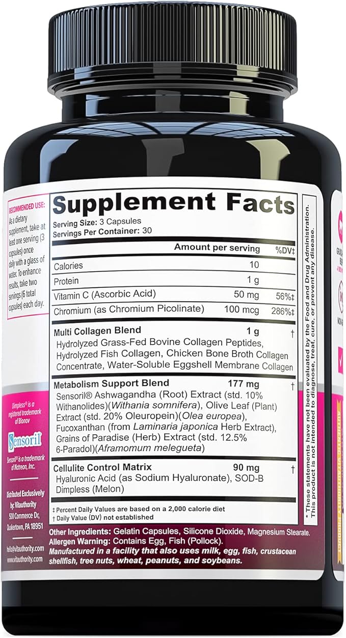Vitauthority Multi Collagen Burn Capsules: Hydrolyzed Protein Peptides with Hyaluronic Acid and Bone Broth Collagen Delicious Chicken Noodle Flavored - Packed with 16g of Protein