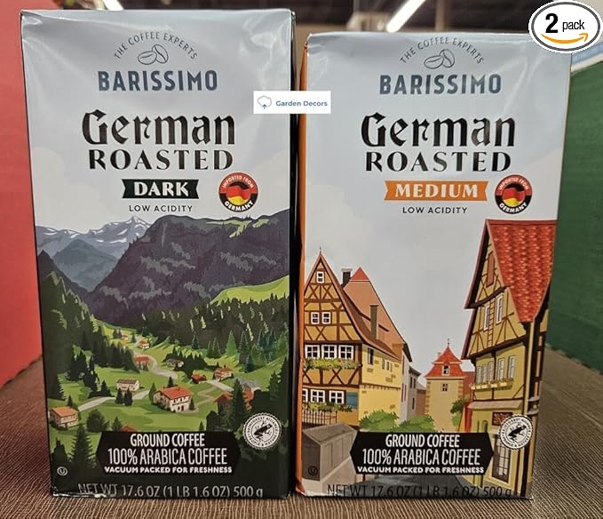 Barissimo German Roasted Low Acidity Dark &amp Medium Ground Coffee 17.6oz 500g (Two Packs)