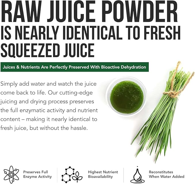 Organic Wheatgrass Juice Powder - Organic Grown in Volcanic Soil of Utah - Raw BioActive Form Cold-Pressed Then CO2 Dried 20:1 Concentrate Juice Extract - Unflavored (5.3 oz – 60 Servings)