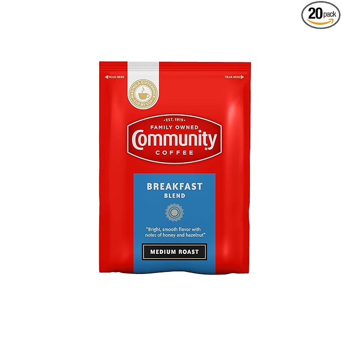 Community Coffee Breakfast Blend Medium Roast Pre-Measured Coffee Packs 3.0 Ounce Each (Pack of 20)