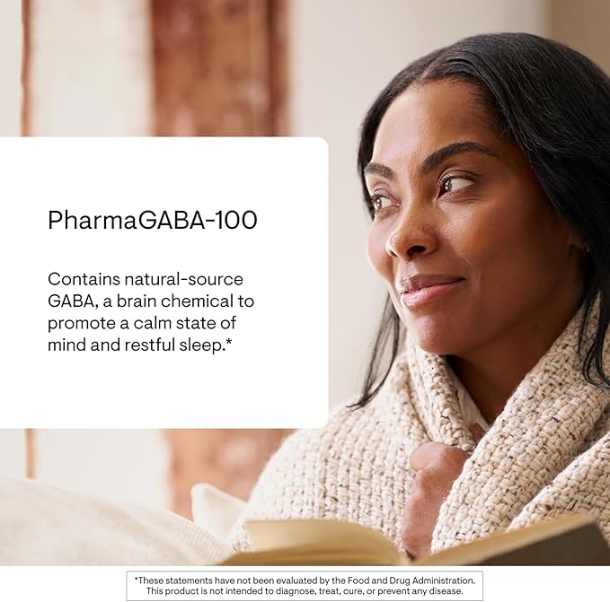 THORNE - PharmaGABA-100 - GABA Supplement - 100 mg Natural Source Gamma-Aminobutyric Acid - Support a Calm State of Mind and Restful Sleep* - 60 Capsules