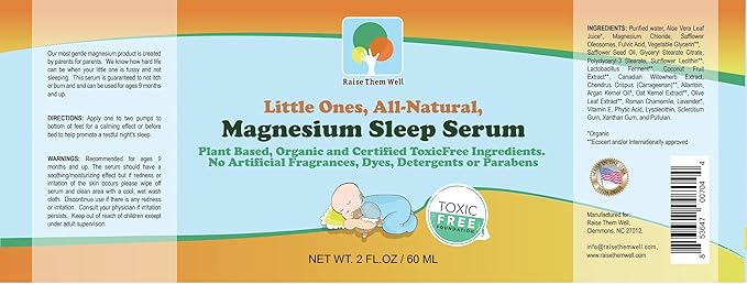 Raise Them Well All Natural Magnesium Sleep Serum for Kids + Free Magnesium Chart PDF | 2 fl oz