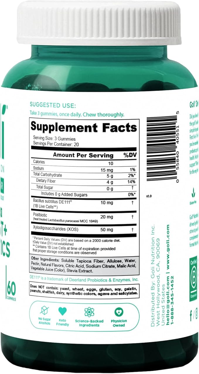 Goli Zero Sugar Trio- World's First 3-in-1 Pre Post Probiotic Apple Cider Vinegar with Vitamin B12 and Probiotics Ashwagandha &amp L-Theanine Vitamin D gummies. Vegan Gelatin &amp Gluten-Free
