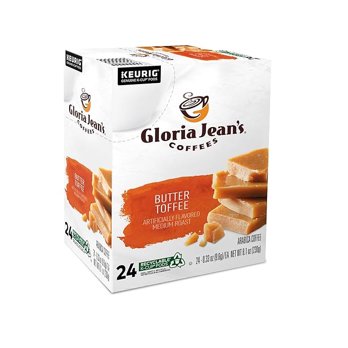 Gloria Jean's Coffees Butter Toffee Single-Serve Keurig K-Cup Pods Flavored Medium Roast Coffee 96 Count