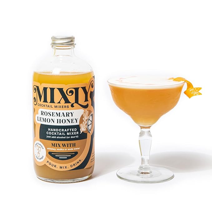 Mixly Rosemary Lemon Honey Mixer Made with Fresh Squeezed Juice Ready to Drink Use with Whiskey Vodka Soda Water 16 oz. Whiskey Sour Hot Toddy Mixer.