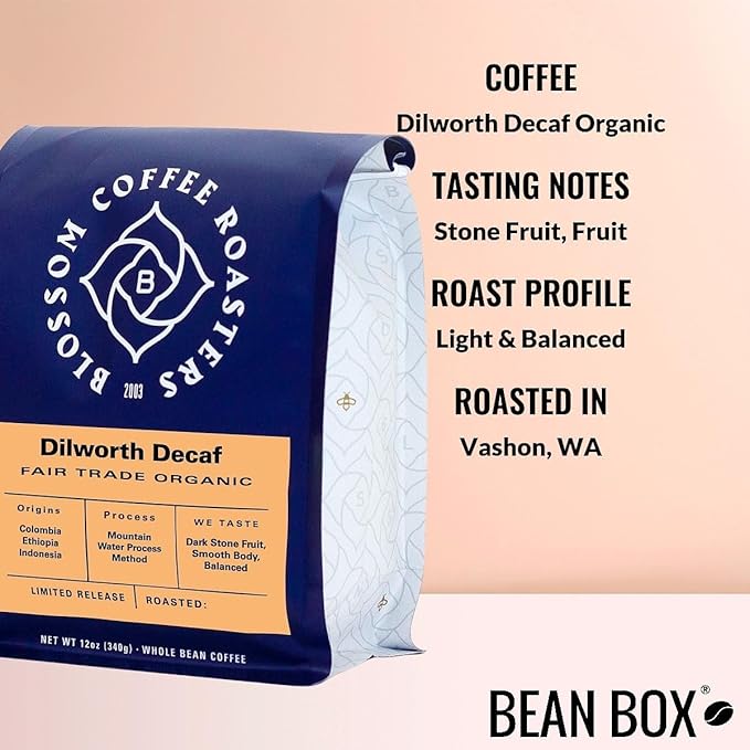 Dilworth Decaf Organic - Roasted by Blossom Coffee Roasters - Freshly Ground Coffee - 12 Ounce Bag