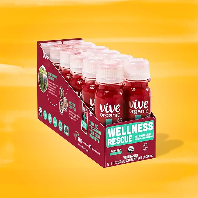 Vive Organic Immune Support Shot Cold-Pressed Ginger Elderberry &amp Oil of Oregano Gluten Free Vegan Wellness Rescue Oil of Oregano 2 Fl Oz (Pack of 12)