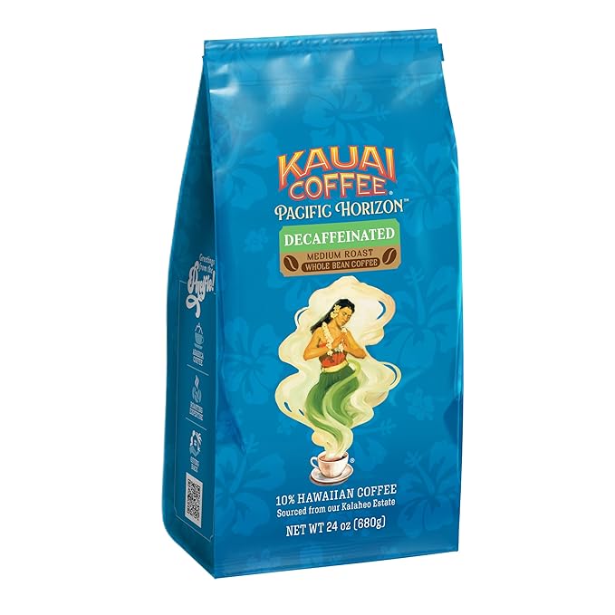 Kauai Coffee Whole Bean Coffee – Smooth Non-Bitter Medium Roast Pure Arabica – Floral Notes and Bright Aroma – Grown on Hawaii's Largest Coffee Farm – Decaf 1 Pack of 24oz
