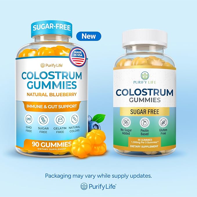 Sugar-Free Colostrum Gummies (1500mg) Bovine Colostrum for Humans Grass-Fed Supplement for Gut Health Leaky Gut Repair Immune Support Skin Health - 35% IgG Per Serving