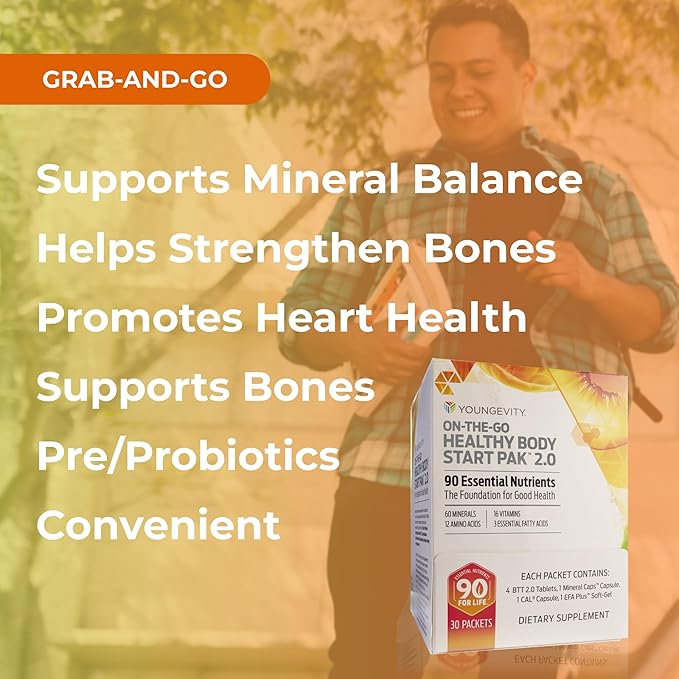 Youngevity On-The-Go Healthy Body Start Pak 2.0 - Includes Multi-Vitamins Minerals EFAs &amp Amino Acids | 90 Essential Nutrients | 30-Day Supply