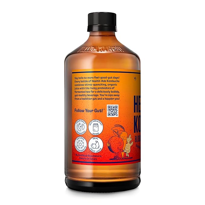 Health-Ade Kombucha Tea Organic Drink Fermented Tea with Living Probiotics Detoxifying Acids Supports Gut Health Non-GMO Vegan Gluten Free 12 Pack (16 Fl Oz Bottles) Blood Orange Carrot Ginger