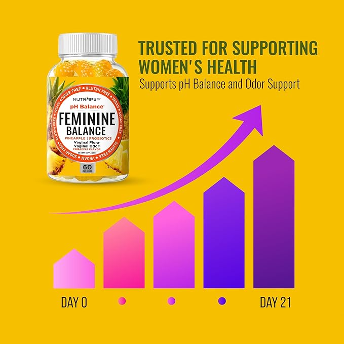 Feminine Balance Probiotics Gummies for Women - Vaginal Health &amp Women's pH Balance Natural Gummy Supplement with Cranberry Pineapple Powder - Sugar Free Gluten Free Vegan