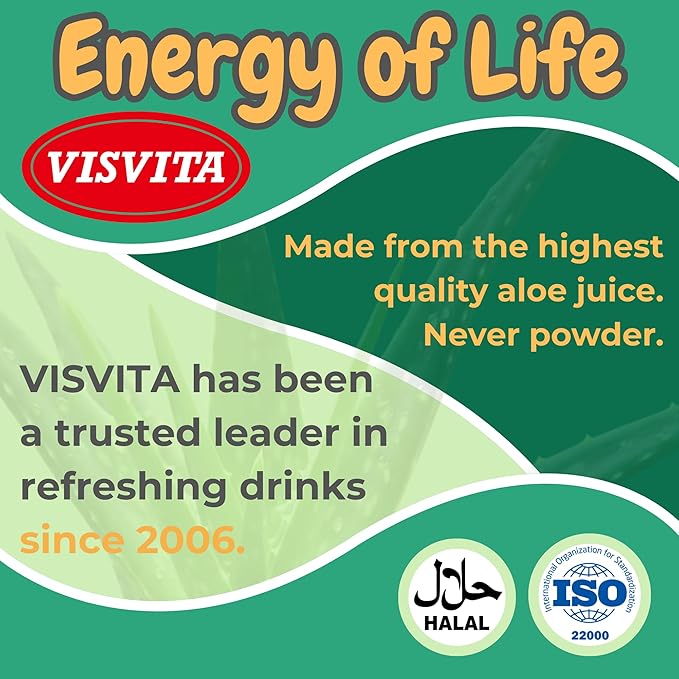 VISVITA Aloe Vera Juice with Real Pulp Original | Digestive Health Hydration &amp Energy Boost | No Artificial Colors 50.7 oz (Pack of 12)