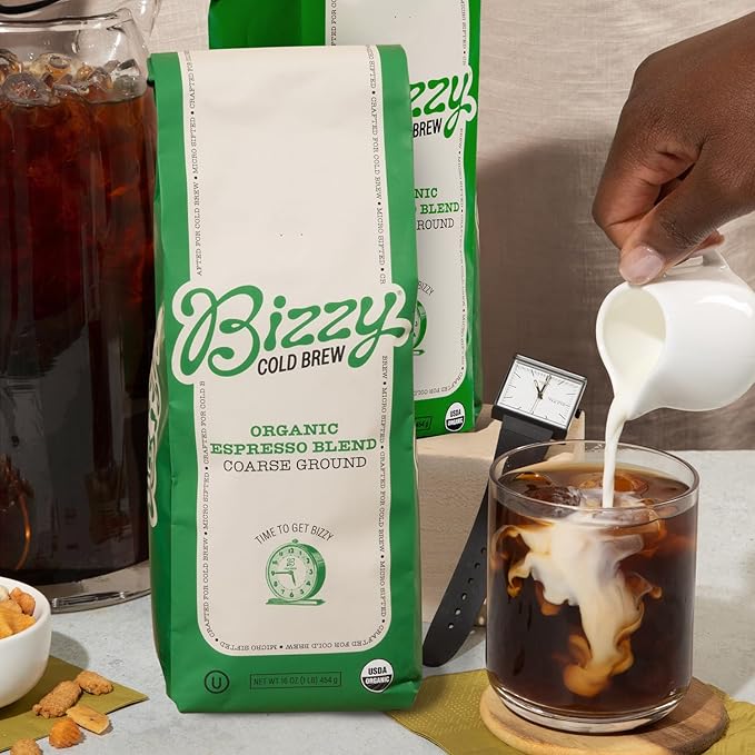 Bizzy Organic Cold Brew Coffee | Bundle | Coarse Ground Coffee | Espresso Blend 1 LB + Espresso Blend Brew Bags 4-count | 2 Pack