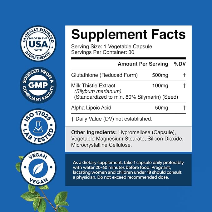 Bundle of Reduced Glutathione Supplement with Milk Thistle - 500 mg per Serving Pure L Glutathione and Multi Collagen Protein Powder - Keto Hydrolyzed Collagen Peptides Hair Skin &amp Nails Vitamins