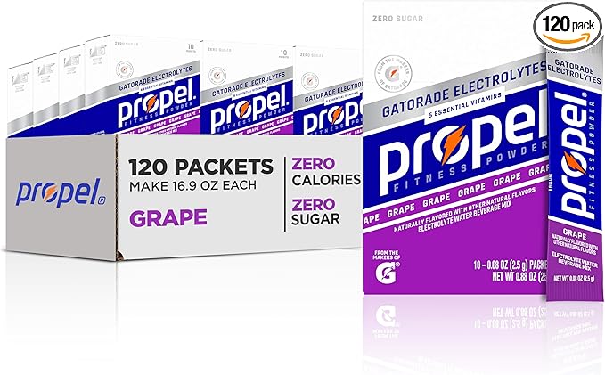Propel Electrolyte Enhanced Water Drink Mix Powder Packets Grape Zero Calorie &amp 0 Sugar Hydration with Electrolytes and Vitamins C &amp E (120 Packets)