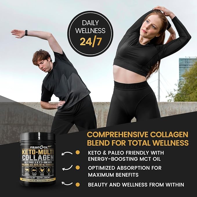 Keto Multi Collagen Peptides 16.2 oz - Bone Broth Protein Powder with 5 Types Hydrolyzed Collagen MCT Oil &amp Biotin for Skin Joints Hair &amp Nails Unflavored Collagen Powder