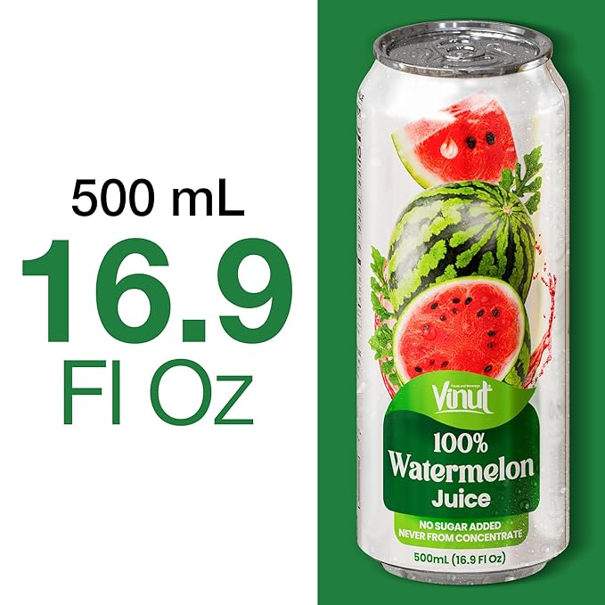 VINUT 100% Watermelon Juice No Added Sugar Not From Concentrate 16.9 fl oz (500 mL) Can Pack of 12