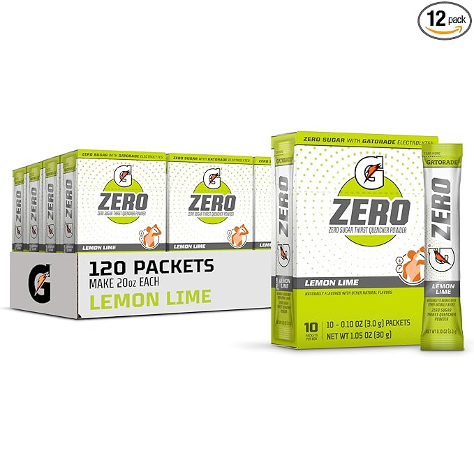 Gatorade G Zero Sports Drink Mix Powder Packets Lemon Lime Electrolyte Powder Drink Mix for Hydration Zero Sugar Total 120 Packets