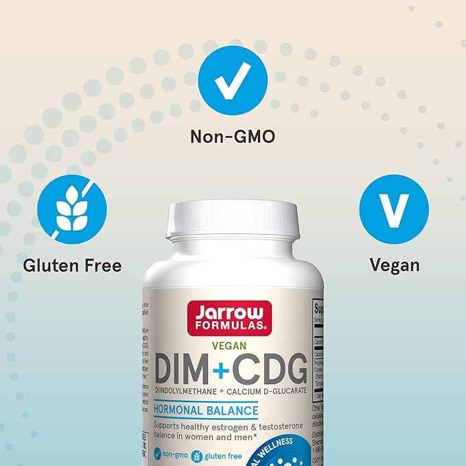 Jarrow Formulas - DIM + CDG Veggie Capsules - 30 Count - DIM &amp CDG Supplement - For Hormone Balance - Non-GMO - Gluten Free