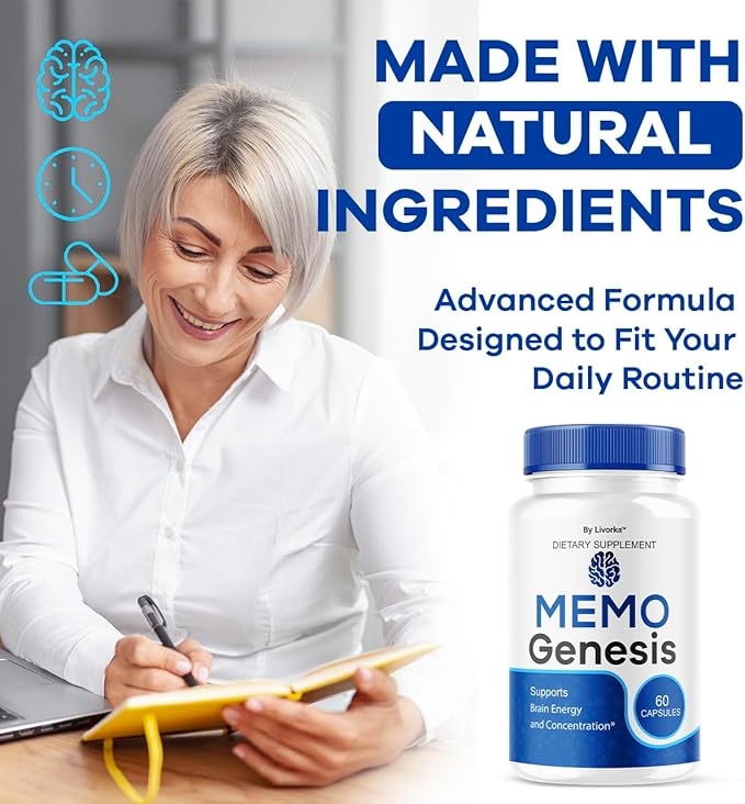 (2 Pack) Memo Genesis Capsules - Original MemoGenesis Brain Health Daily Support Pills Natural Advanced Formula Cognitive Health &amp Function to Help Maintain Clarity Focus 120 Capsules for 2 Month