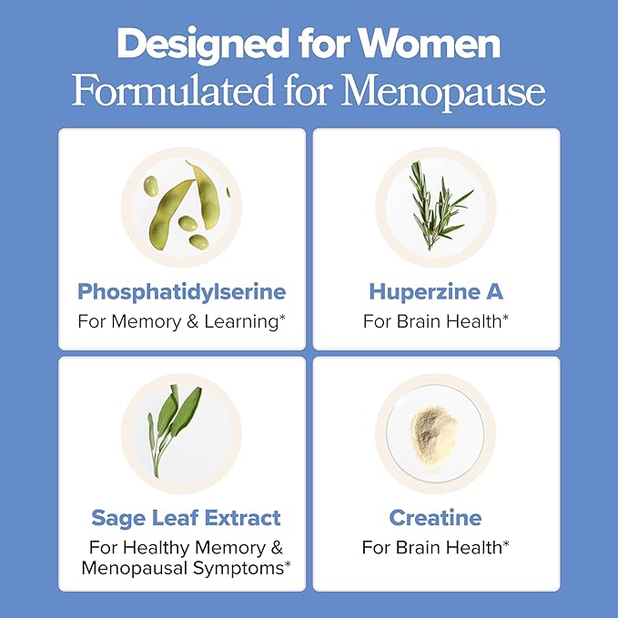 MENO Brain Health + Memory Support Capsules – Daily Support for Cognitive Performance Concentration &amp Healthy Brain Aging – with Phosphatidylserine Creatine Sage Leaf &amp Huperzine A – 30 Ser