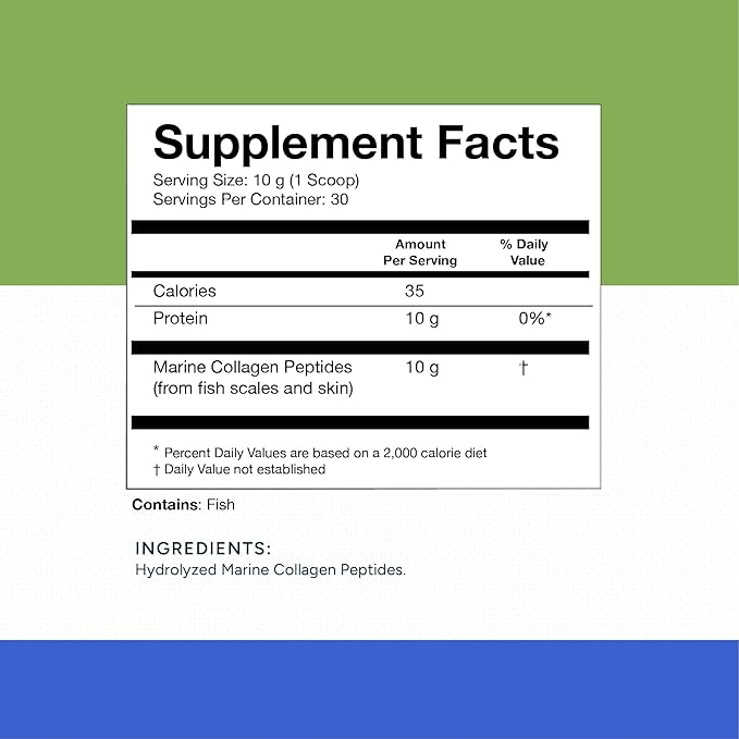 Hydrolyzed Marine Collagen Peptides - Made with Nippi Peptide® from Japan 10g Type I Collagen Per Serving Supports Skin Hair Joint and Bone Health Lab Tested - 30 Serving Jar