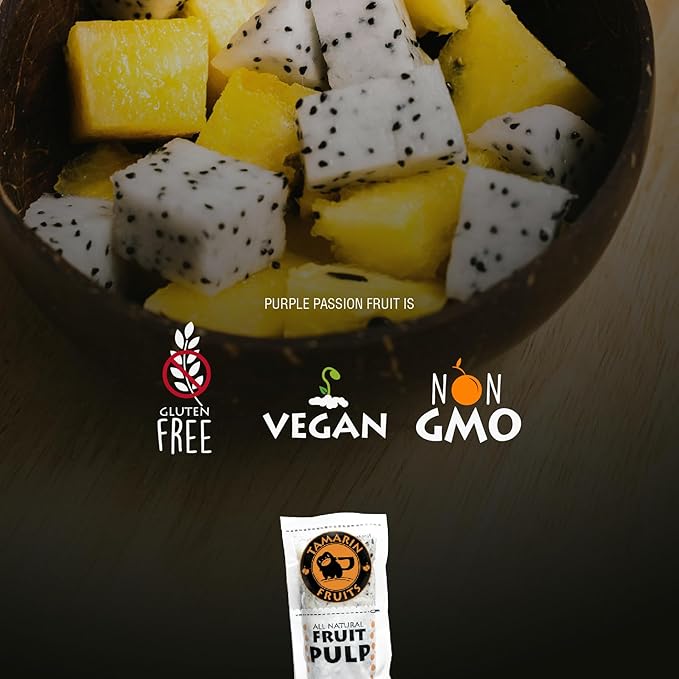 Tamarin Fruits All Natural Frozen Fruit Pulp perfect for Juicing Cocktails Smoothies Desserts and Baking No Sugar Added Gluten Free with No Preservatives - (Yellow Dragon Fruit 3.2oz each)