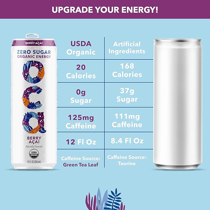 OCA ZERO Variety Pack Organic energy drink zero sugar gluten-free vegan plant-based 12 Fl Oz (12-pack)