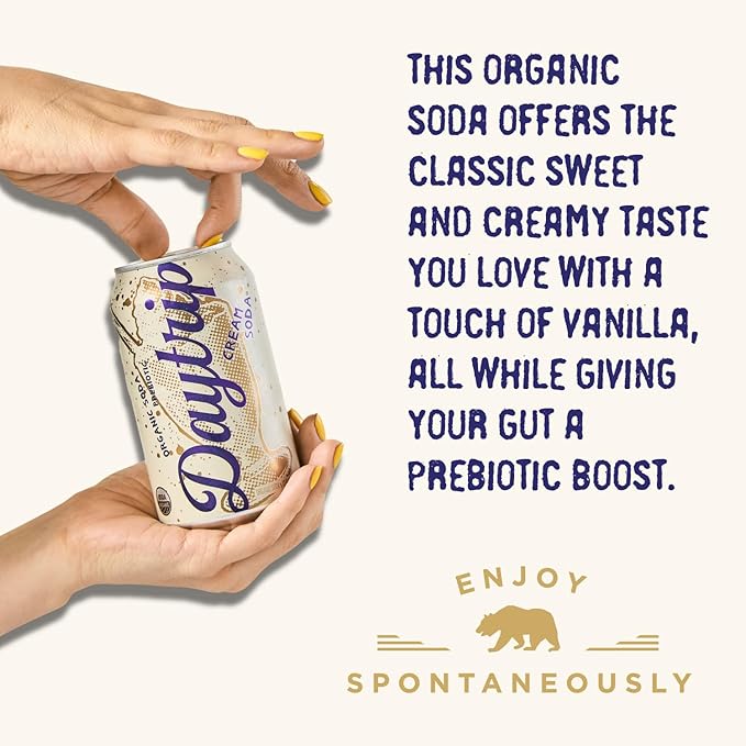 Daytrip Organic Sparkling Prebiotic Soda Low Sugar Soda and Low Calorie Healthy Soda Alternative Prebiotic Drink for Gut Health Drink and Digestion Refreshing Functional Beverage with Plant-Based F