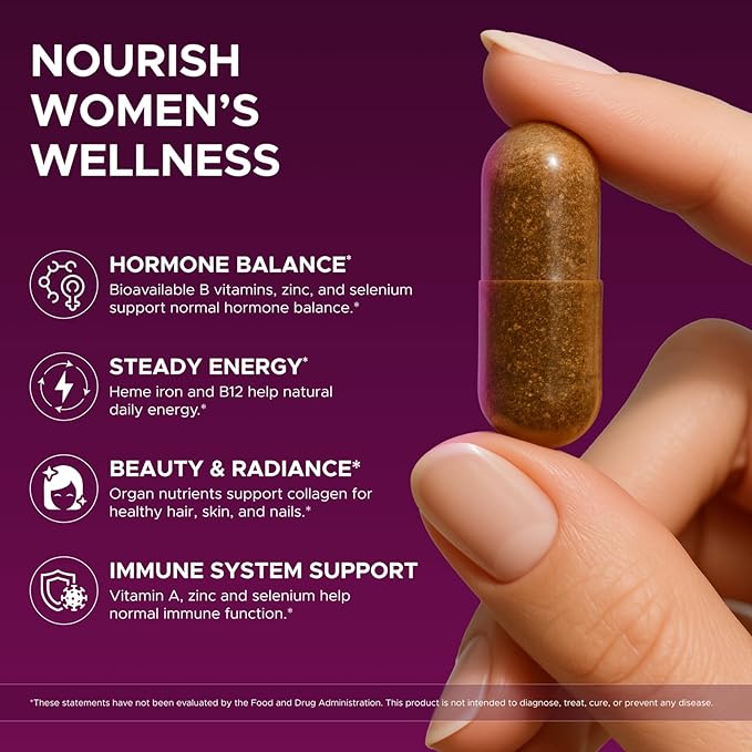 Primal Beef Organ Supplement for Women Grass-Fed Ancestral Superfood Supplement with Uterus &amp Liver for Hormone Balance &amp Queen Energy - 60 Day Supply