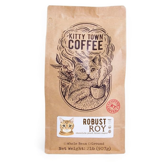 Kitty Town Coffee: Robust Roy Medium Roast Coffee From Brazil &amp Costa Rica 2lb (32oz) Ground