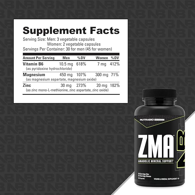 NutraBio ZMA Supplements for Men &amp Women- Zinc Magnesium Supplements to Support Hormone Levels -Sleep- Muscle Recovery-Immune Health 90 Count
