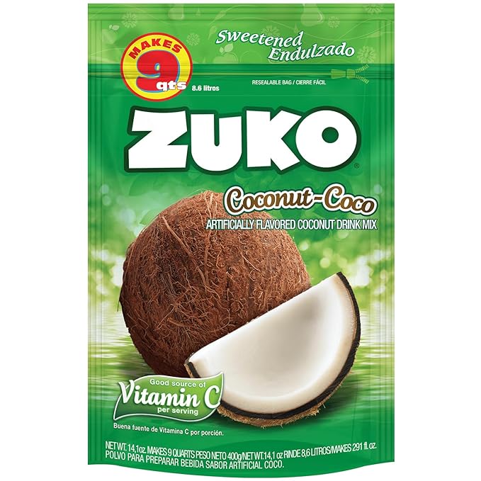 Zuko Coconut Instant Powder Drink | Family Pack | No Sugar Needed | Vitamin C | 14.1 Ounce (Pack of 6)