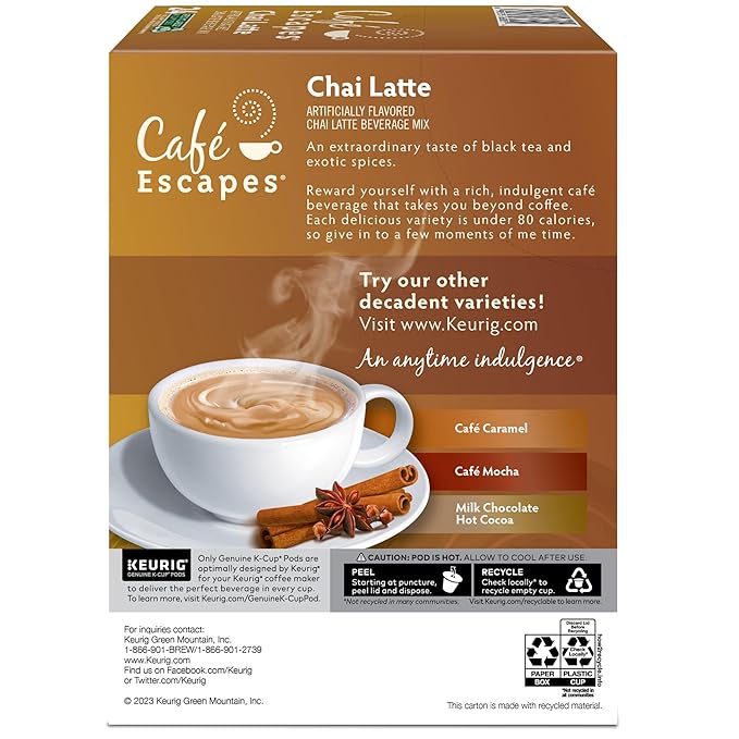 Cafe Escapes Chai Latte Keurig Single-Serve K-Cup Pods 96 Count
