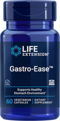 Life Extension Gastro-Ease™ zinc L-carnosine Pylopass™ Lactobacillus reuteri probiotics Digestion Supplement Gut Health Stomach Comfort Gluten-Free Non-GMO Vegetarian 60 Capsules