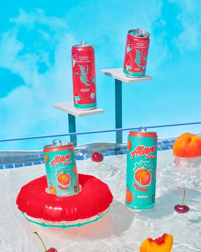 Generic Alani. Nu Mini Energy Drink Variety Pack - (Pack Of 12) - 2 Different Flavors : Cherry Slush and Juicy Peach - 8.4 fl oz Cans - By The Munchie Mix