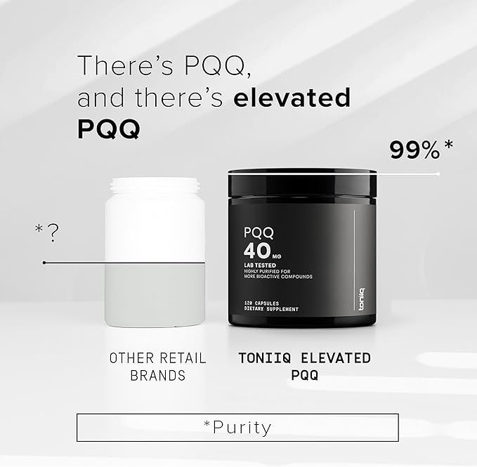 Toniiq 99%+ 40mg Supplement - Ultra High Purity PQQ 40mg Concentrated Formula - PQQ 40 mg 120 Capsules - Pyrroloquinoline Quinone Supplement - 1 Capsule Serving - Vegetarian Capsules