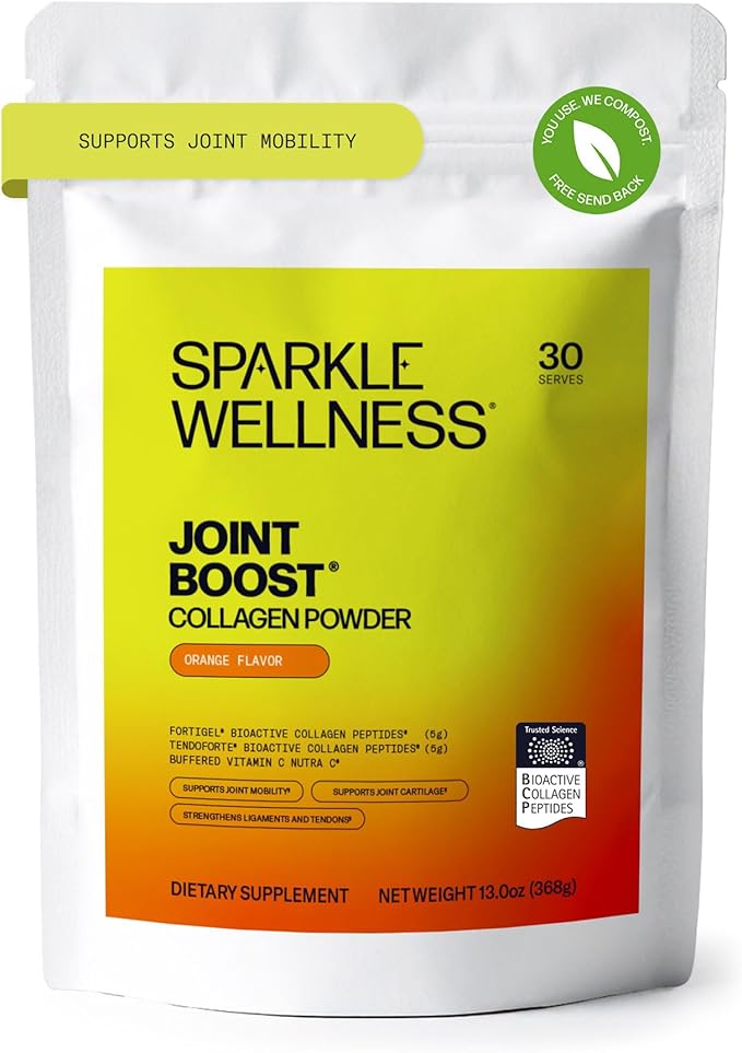 Sparkle Wellness FORTIGEL &amp TENDOFORTE Collagen Peptides | Collagen Powder with Calcium Ascorbate Vitamin C to Support Joint Mobility Tendon &amp Ligament Health | Joint Boost (Orange) [30-Serve