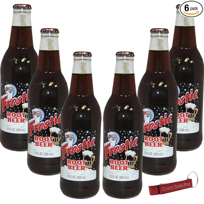 Frostie Root Beer | One of Frostie’s Popular Soda Flavors | Real Cane Sugar | Caffeine Free | 12 oz Glass Bottles with Crazy Soda Pop Bottle Opener (6 Pack)