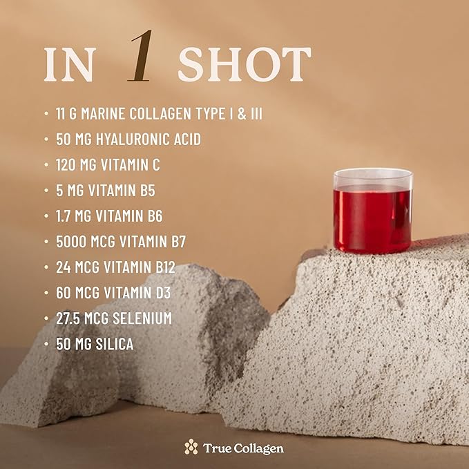 True Collagen Marine | 11000 mg Hydrolyzed Collagen Liquid Supplement - 500 ml 20 Day Supply | Hyaluronic Acid Biotin and Vitamin C for Healthy Hair Skin and Nails | Sugar-Free &amp Fat-Free